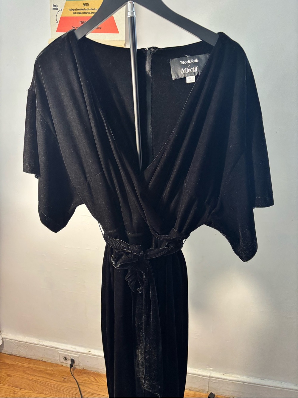 Collectif Black Velvet Dress with Wrap Detail